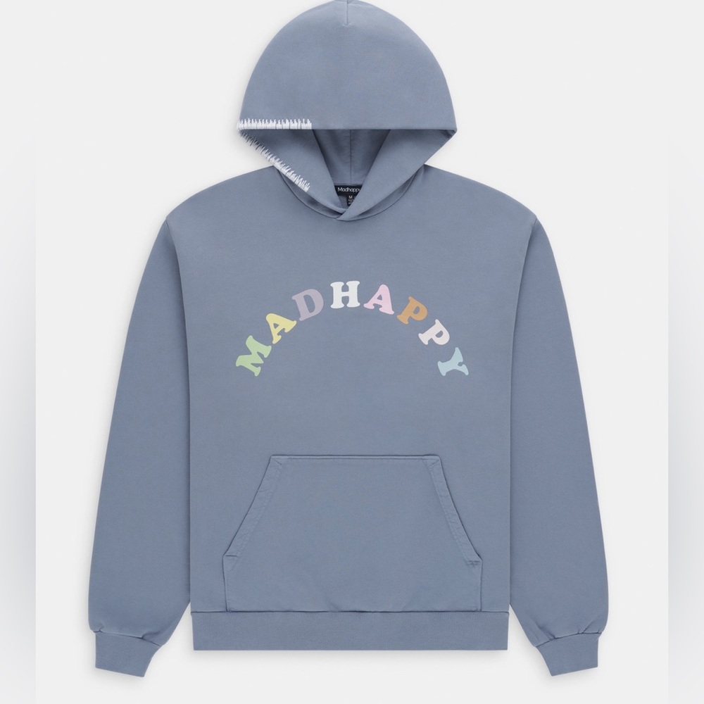 Madhappy Slate Blue Logo Arch Hoodie with Pastel Lettering